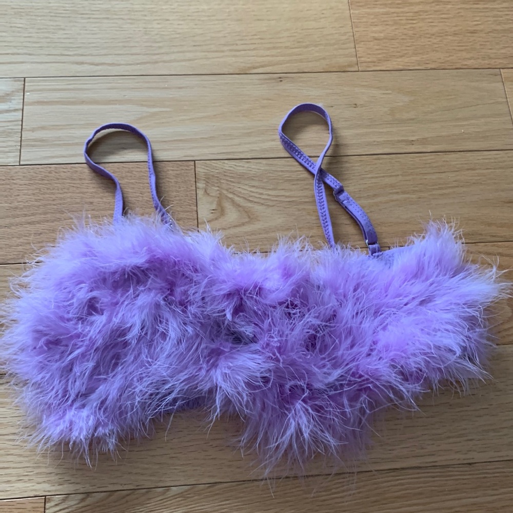Dolls Kill Sugar Thrillz Rave Purple Feather crop top size S